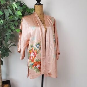 NEW Flawed Floral Kimono Robe  Blush Women's Size Large 100% Silk